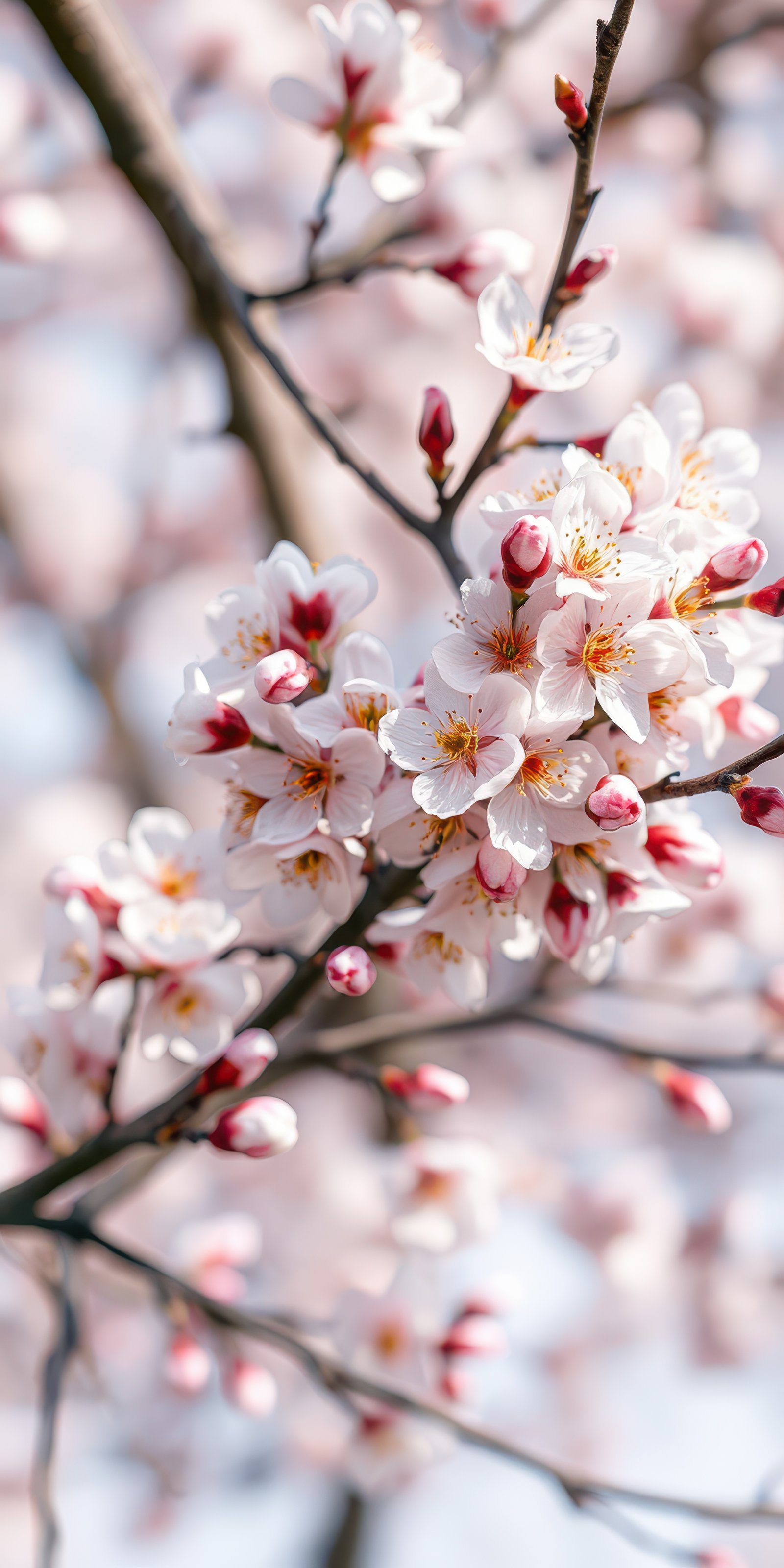 Cherry blossom blooms usher in spring at a tranquil park in the afternoon sunlight